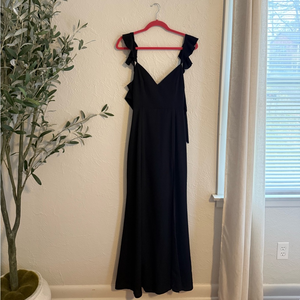 Showpo Black Ruffle Strap Maxi Dress